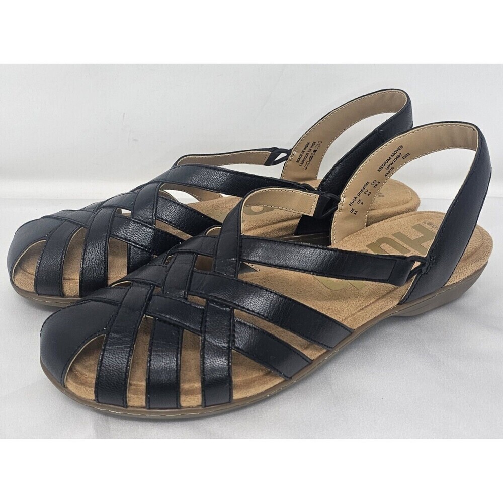 Hush Puppies Ridley Leather Fisherman Slingback Sandals Black Women's Sz 11 NEW